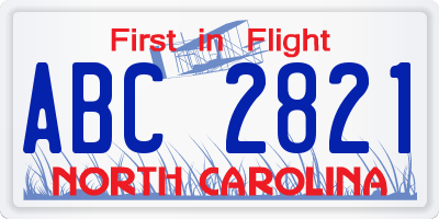 NC license plate ABC2821