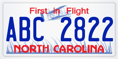 NC license plate ABC2822