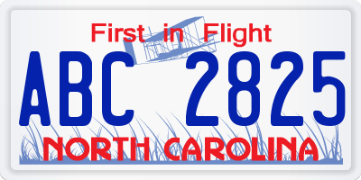 NC license plate ABC2825