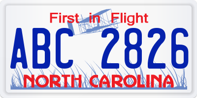NC license plate ABC2826