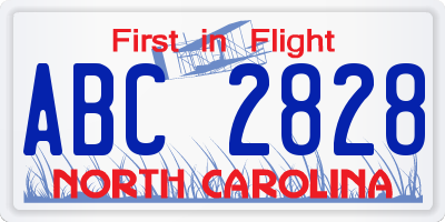 NC license plate ABC2828