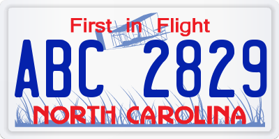 NC license plate ABC2829