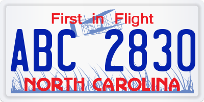 NC license plate ABC2830