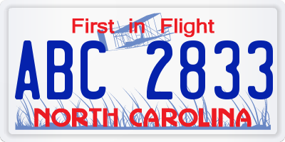 NC license plate ABC2833