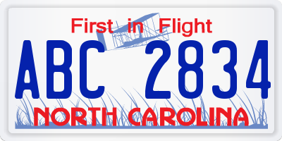 NC license plate ABC2834