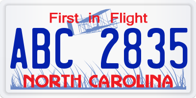 NC license plate ABC2835