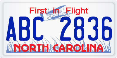 NC license plate ABC2836