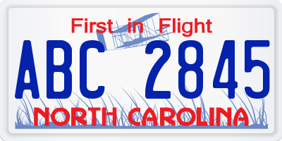 NC license plate ABC2845