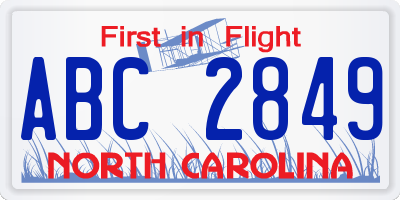 NC license plate ABC2849