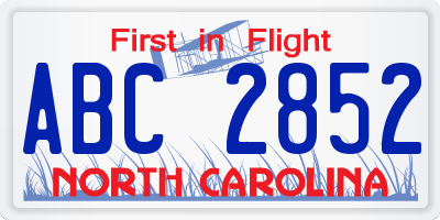 NC license plate ABC2852