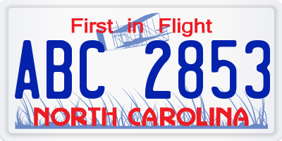 NC license plate ABC2853
