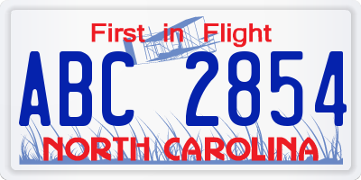 NC license plate ABC2854