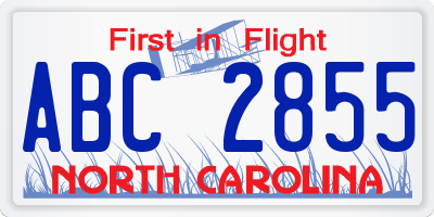 NC license plate ABC2855