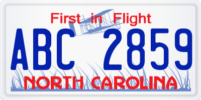 NC license plate ABC2859