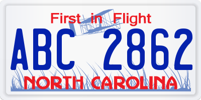NC license plate ABC2862