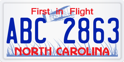 NC license plate ABC2863