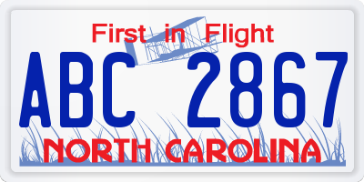 NC license plate ABC2867