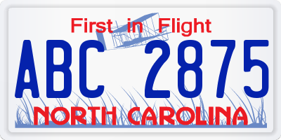 NC license plate ABC2875