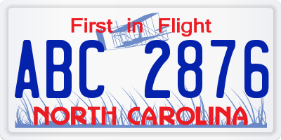 NC license plate ABC2876