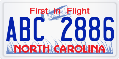 NC license plate ABC2886