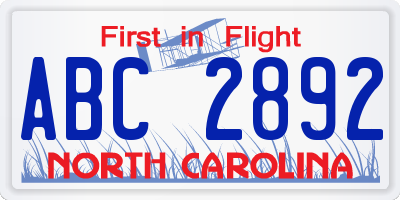 NC license plate ABC2892