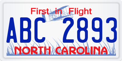 NC license plate ABC2893