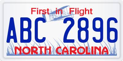 NC license plate ABC2896