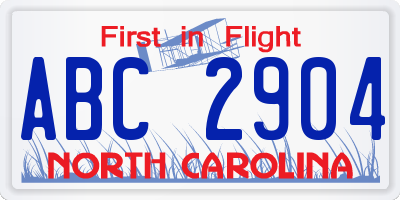NC license plate ABC2904