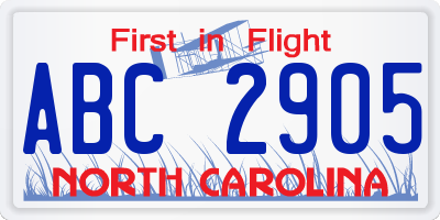 NC license plate ABC2905
