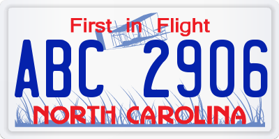 NC license plate ABC2906