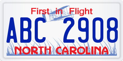 NC license plate ABC2908