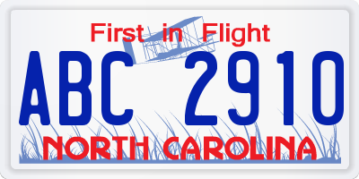 NC license plate ABC2910