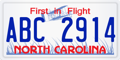 NC license plate ABC2914