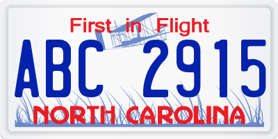 NC license plate ABC2915