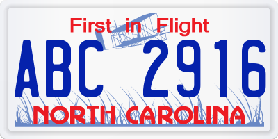 NC license plate ABC2916