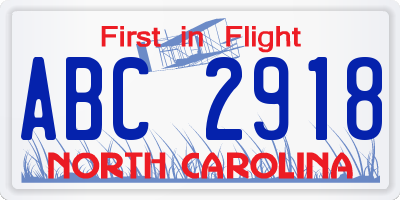 NC license plate ABC2918