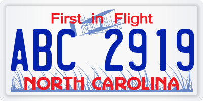 NC license plate ABC2919