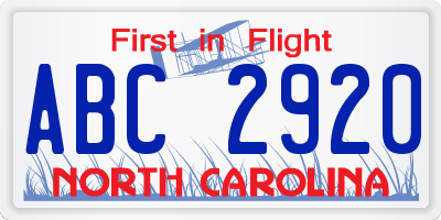 NC license plate ABC2920