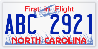 NC license plate ABC2921