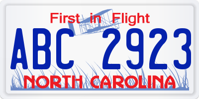 NC license plate ABC2923