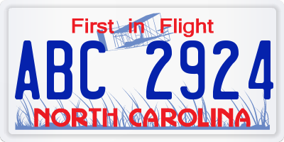 NC license plate ABC2924