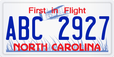 NC license plate ABC2927
