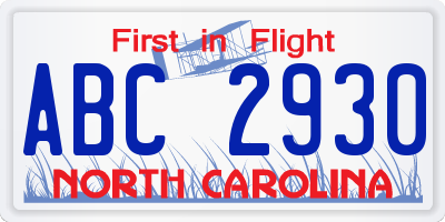 NC license plate ABC2930