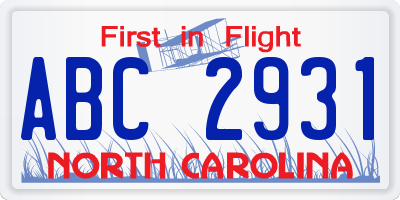 NC license plate ABC2931
