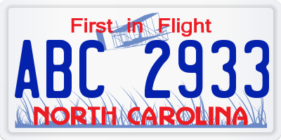NC license plate ABC2933