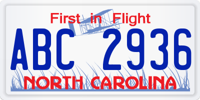 NC license plate ABC2936