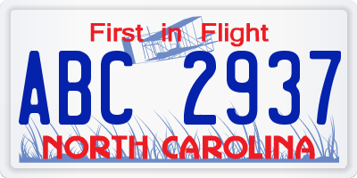 NC license plate ABC2937