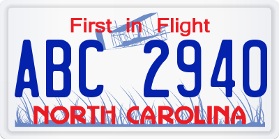 NC license plate ABC2940