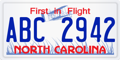 NC license plate ABC2942