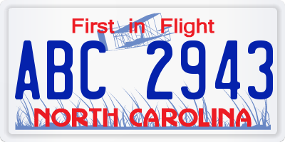 NC license plate ABC2943